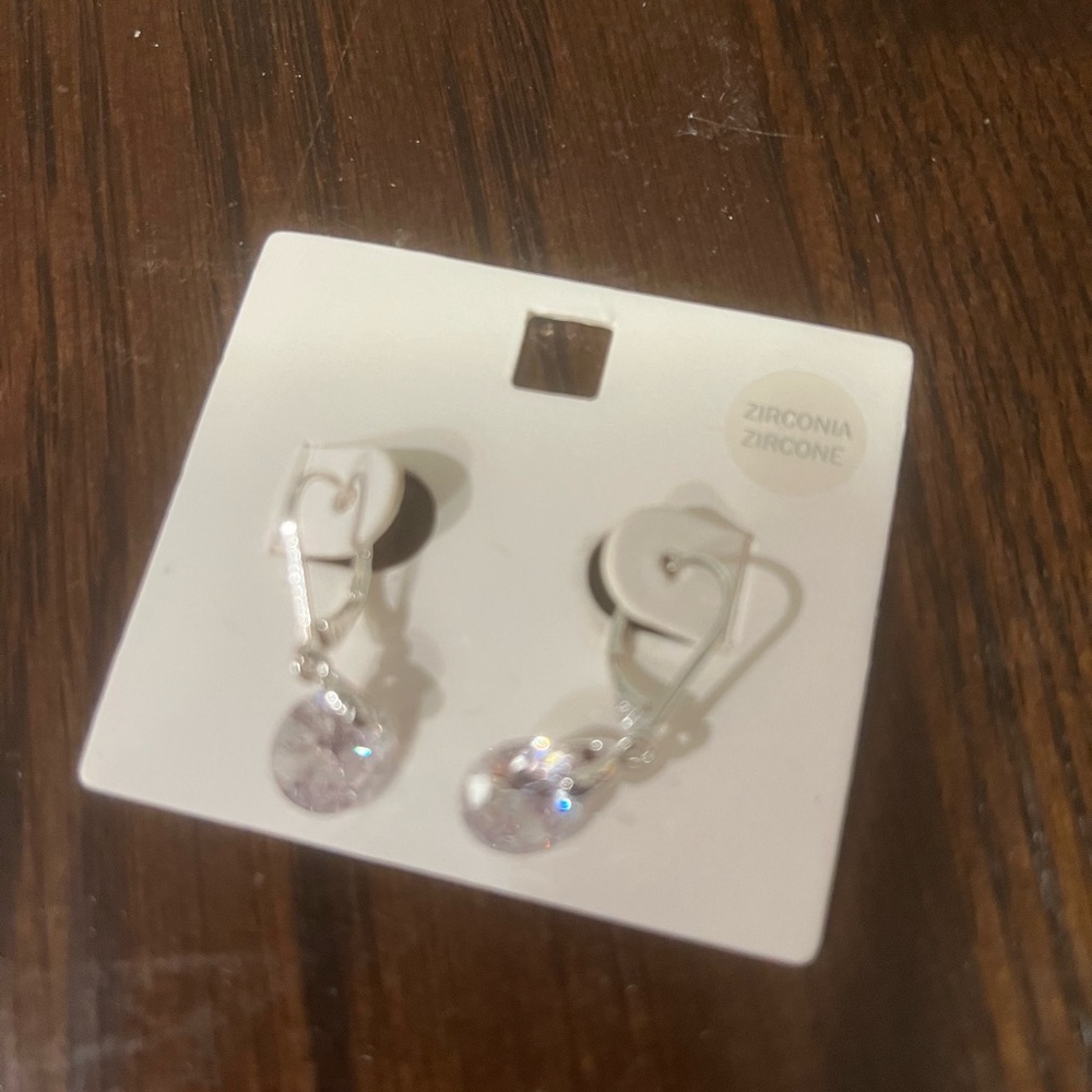 Beeline Women’s Silver Tone Circle Shape Zirconia Dangle Leverback Earrings